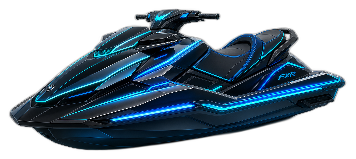 Futuristic neon Jet Ski exterior repair concept